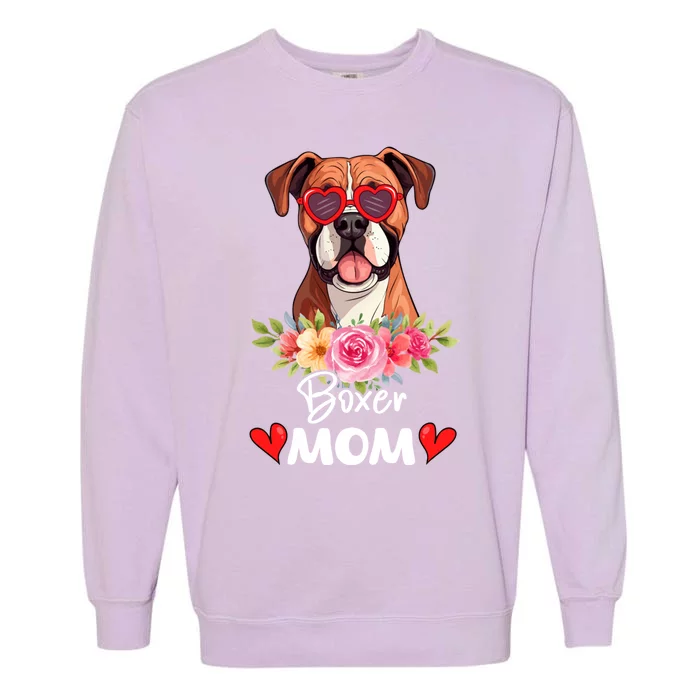 Boxer Dog Mama Mom Sunglasses Flower Dog Lover Owner Garment-Dyed Sweatshirt