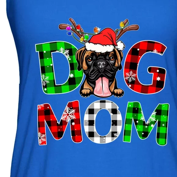 Boxer Dog Mom Buffalo Plaid Xmas Pajama Reindeer Horn Gift Ladies Essential Flowy Tank