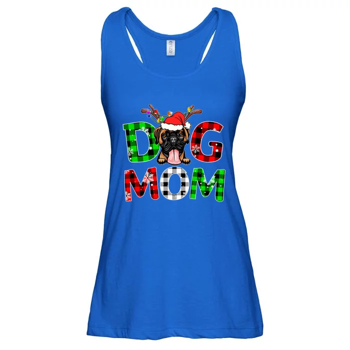 Boxer Dog Mom Buffalo Plaid Xmas Pajama Reindeer Horn Gift Ladies Essential Flowy Tank