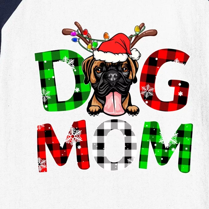 Boxer Dog Mom Buffalo Plaid Xmas Pajama Reindeer Horn Gift Baseball Sleeve Shirt