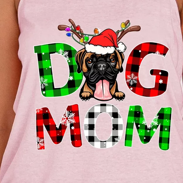 Boxer Dog Mom Buffalo Plaid Xmas Pajama Reindeer Horn Gift Women's Knotted Racerback Tank