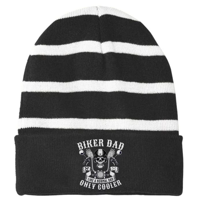 Biker Dad Motorcycle Father Rider Biker Dad Striped Beanie with Solid Band