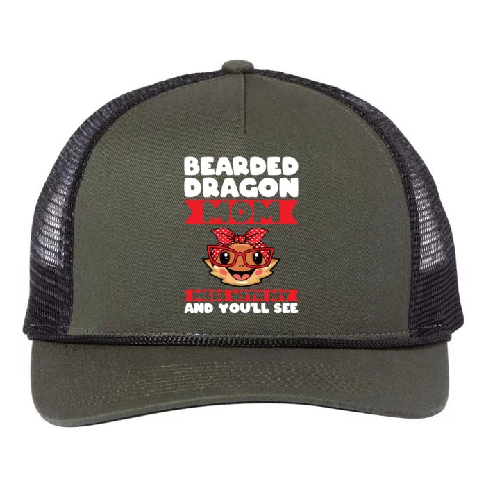 Bearded Dragon Mom Mess With My And You'll See Lizards Funny Gift Retro Rope Trucker Hat Cap