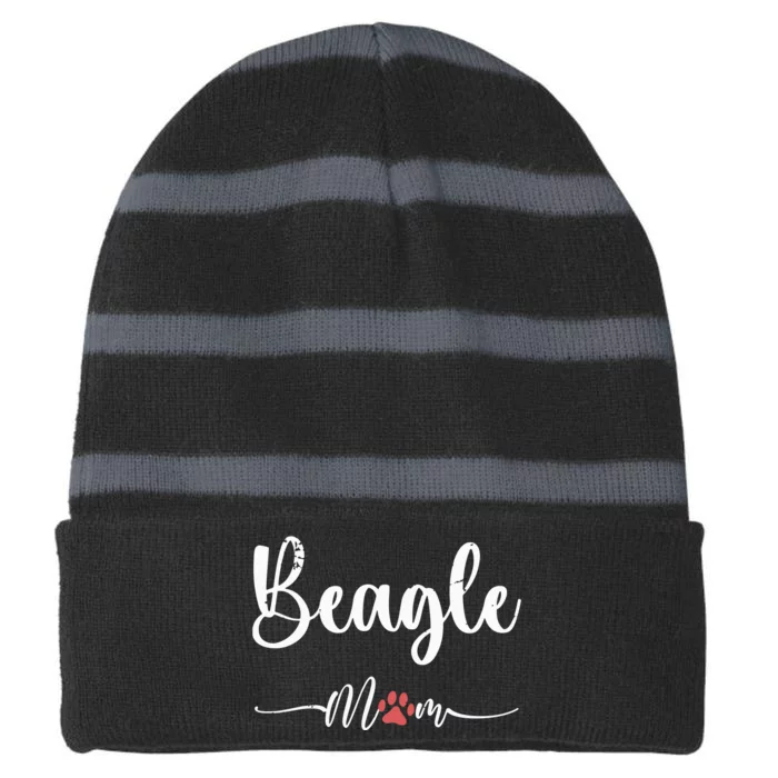 Beagle Dog Mom Gift Women Beagle Lovers Striped Beanie with Solid Band