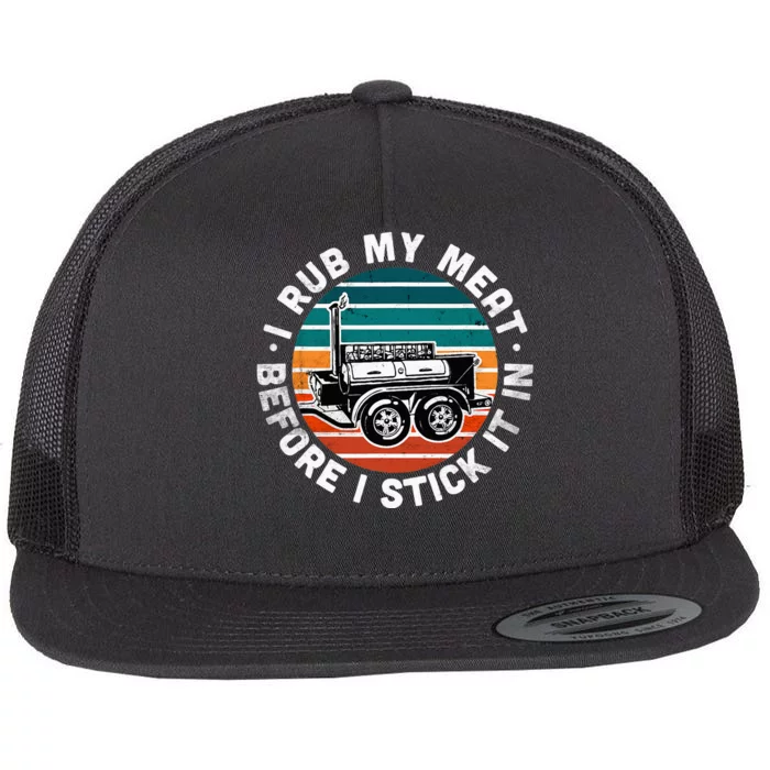 BBQ Dad Offset Smoker Pit Accessory I Rub My Meat Funny Text Flat Bill Trucker Hat