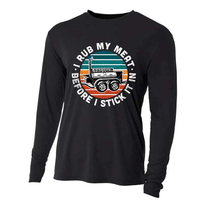 BBQ Dad Offset Smoker Pit Accessory I Rub My Meat Funny Text Cooling Performance Long Sleeve Crew