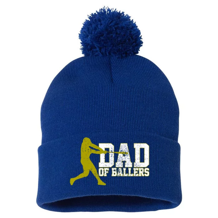 Baseball Dad Of Ballers Vintage Meaningful Gift Pom Pom 12in Knit Beanie