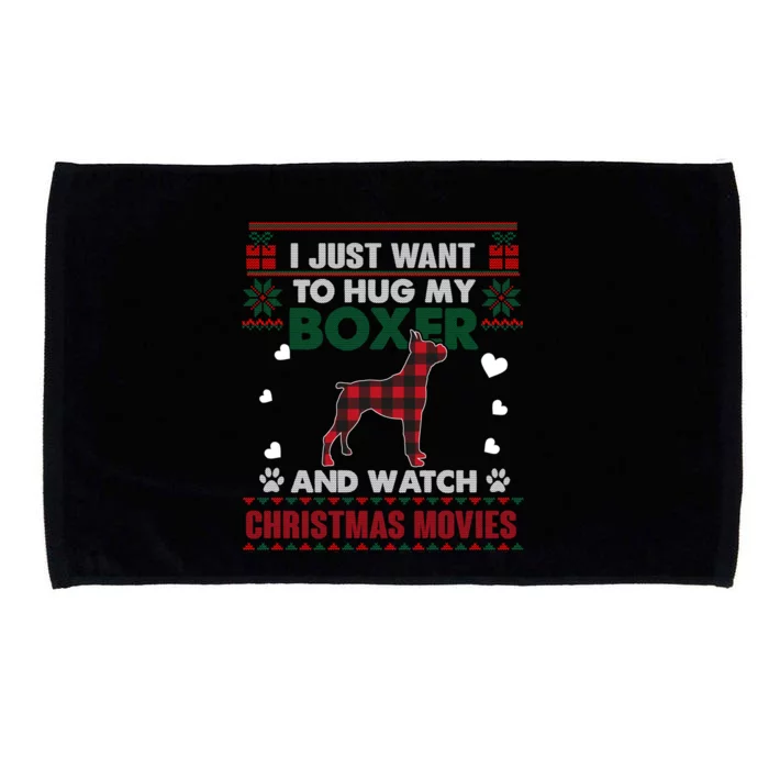 Boxer Dog Owners Christmas Movies Pajama Xmas Ugly Sweater Cute Gift Microfiber Hand Towel