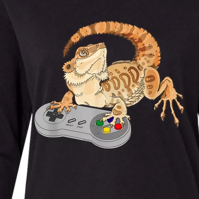 Bearded Dragon Playing Video Game Reptiles Pagona Gamer Womens Cotton Relaxed Long Sleeve T-Shirt