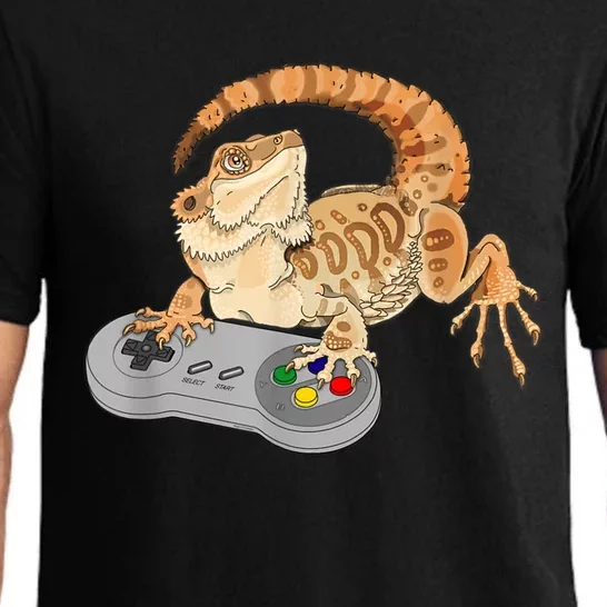 Bearded Dragon Playing Video Game Reptiles Pagona Gamer Pajama Set