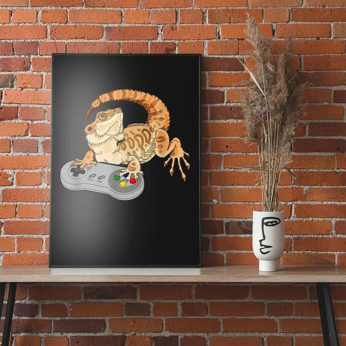 Bearded Dragon Playing Video Game Reptiles Pagona Gamer Poster