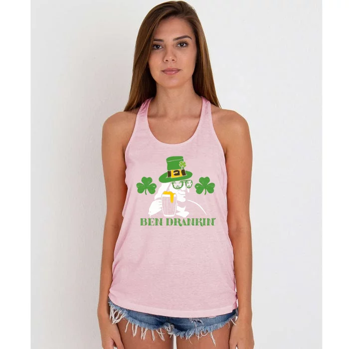 Ben Drankin Partying St Patricks Day Funny Beer Clover Lucky Gift Women's Knotted Racerback Tank