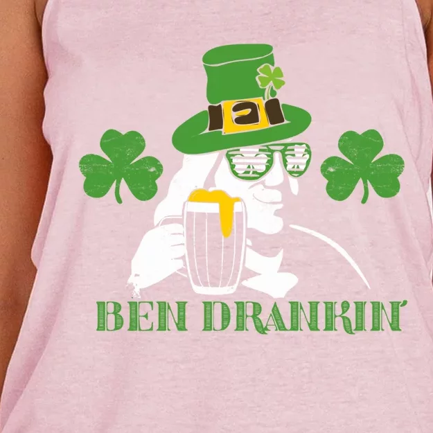 Ben Drankin Partying St Patricks Day Funny Beer Clover Lucky Gift Women's Knotted Racerback Tank