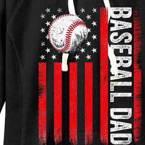 Baseball Dad Player American Us Flag Patriotic Women's Fleece Hoodie