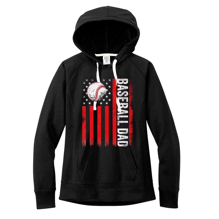 Baseball Dad Player American Us Flag Patriotic Women's Fleece Hoodie