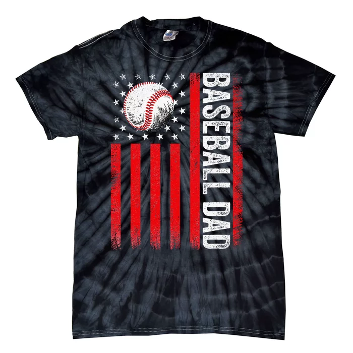 Baseball Dad Player American Us Flag Patriotic Tie-Dye T-Shirt