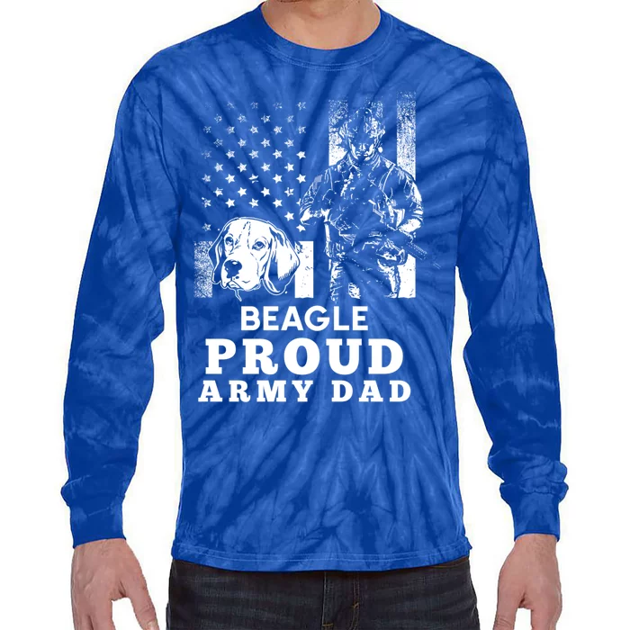 Beagle Dog Proud Army Dad American Flag Patriotic Vintage Cool Gift Tie-Dye Long Sleeve Shirt