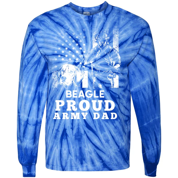 Beagle Dog Proud Army Dad American Flag Patriotic Vintage Cool Gift Tie-Dye Long Sleeve Shirt