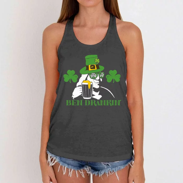 Ben Drankin Partying St Patricks Day Funny Beer Clover Lucky Gift Women's Knotted Racerback Tank