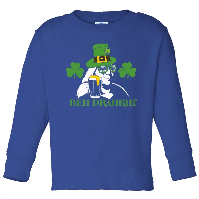 Ben Drankin Partying St Patricks Day Funny Beer Clover Lucky Gift Toddler Long Sleeve Shirt