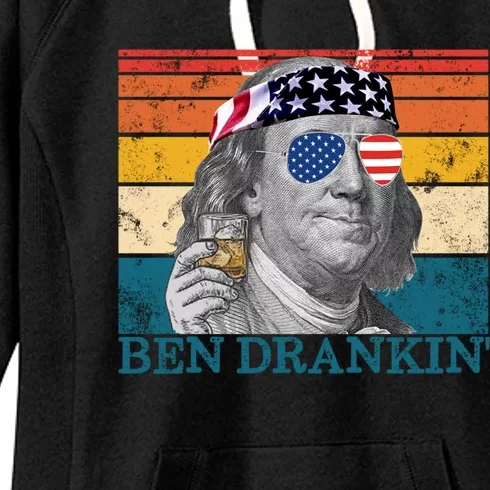 Ben Drankin Patriotic Ing American Retro Ben Franklin Meaningful Gift Women's Fleece Hoodie