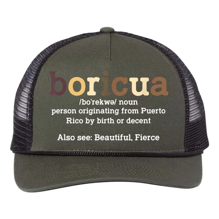 Boricua Definition Proud Puerto Rico Puerto Rican Pride Retro Rope Trucker Hat Cap