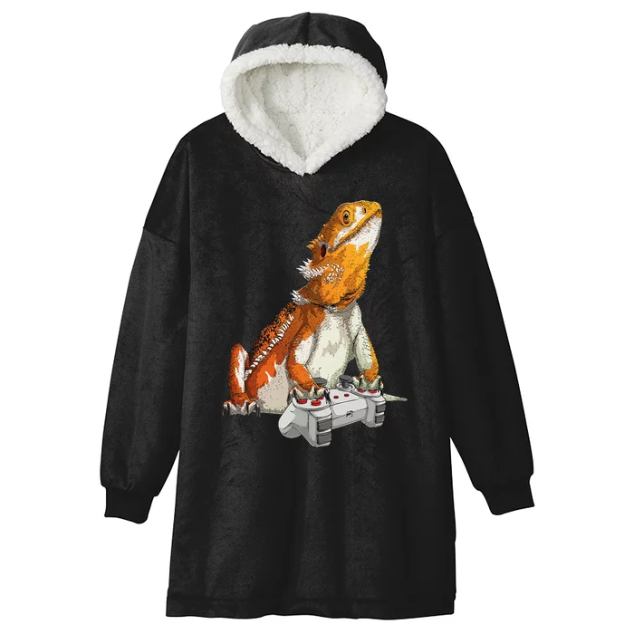 Bearded Dragon Playing Video Games Reptiles lizard Gamers Hooded Wearable Blanket