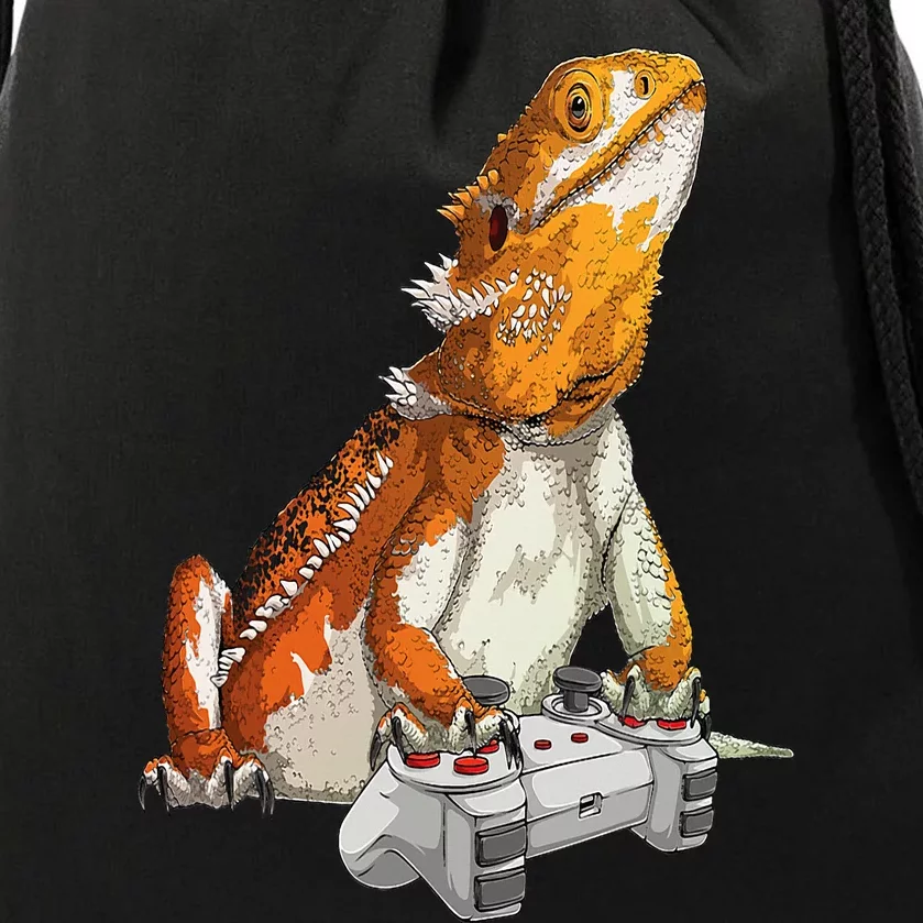 Bearded Dragon Playing Video Games Reptiles lizard Gamers Drawstring Bag