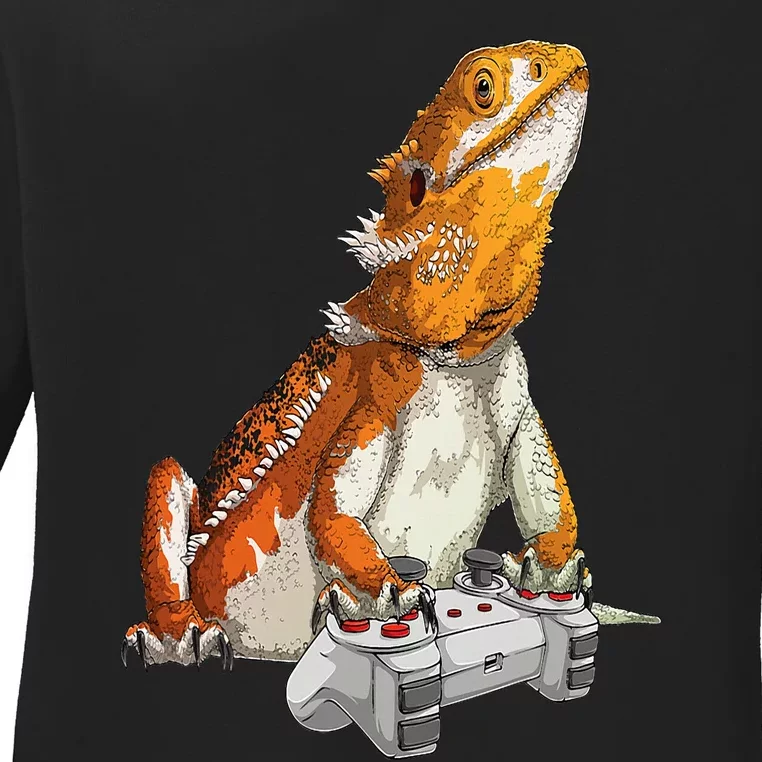 Bearded Dragon Playing Video Games Reptiles lizard Gamers Ladies Long Sleeve Shirt