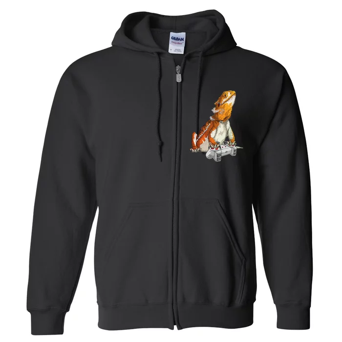 Bearded Dragon Playing Video Games Reptiles lizard Gamers Full Zip Hoodie