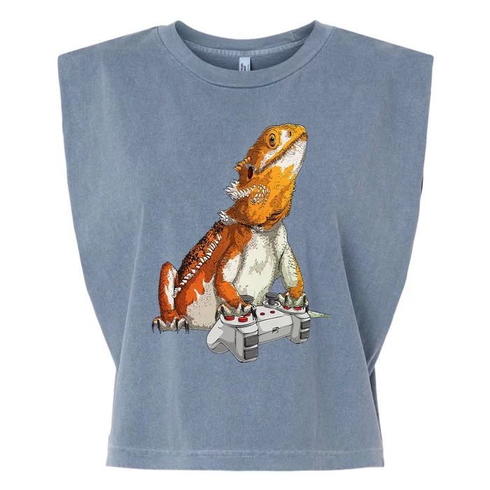 Bearded Dragon Playing Video Games Reptiles lizard Gamers Garment-Dyed Women's Muscle Tee