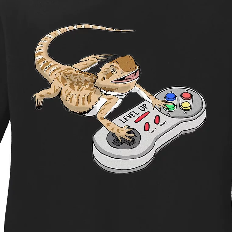 Bearded Dragon Playing Video Game Reptiles Pagona Gamers Ladies Long Sleeve Shirt