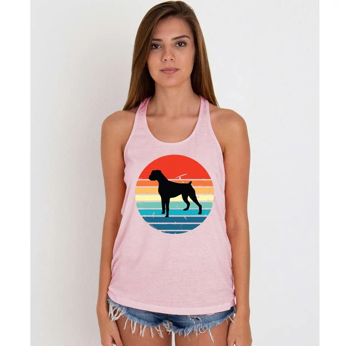 Boxer Dog Retro Vintage 70s 80s Silhouette Breed Gift Women's Knotted Racerback Tank