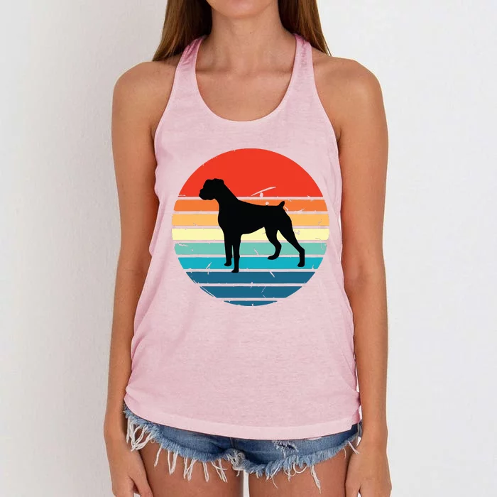 Boxer Dog Retro Vintage 70s 80s Silhouette Breed Gift Women's Knotted Racerback Tank