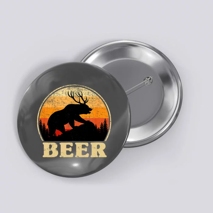 Bear Deer Retro Vintage Funny Beer Gift Button