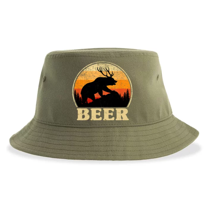 Bear Deer Retro Vintage Funny Beer Gift Sustainable Bucket Hat