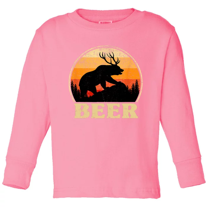 Bear Deer Retro Vintage Funny Beer Gift Toddler Long Sleeve Shirt