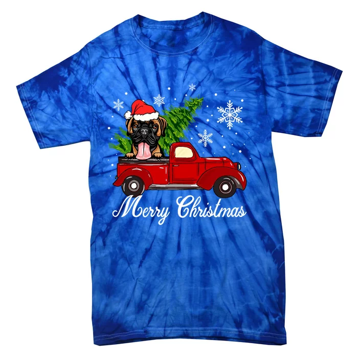 Boxer Dog Riding Red Truck Christmas Decorations Pajama Great Gift Tie-Dye T-Shirt