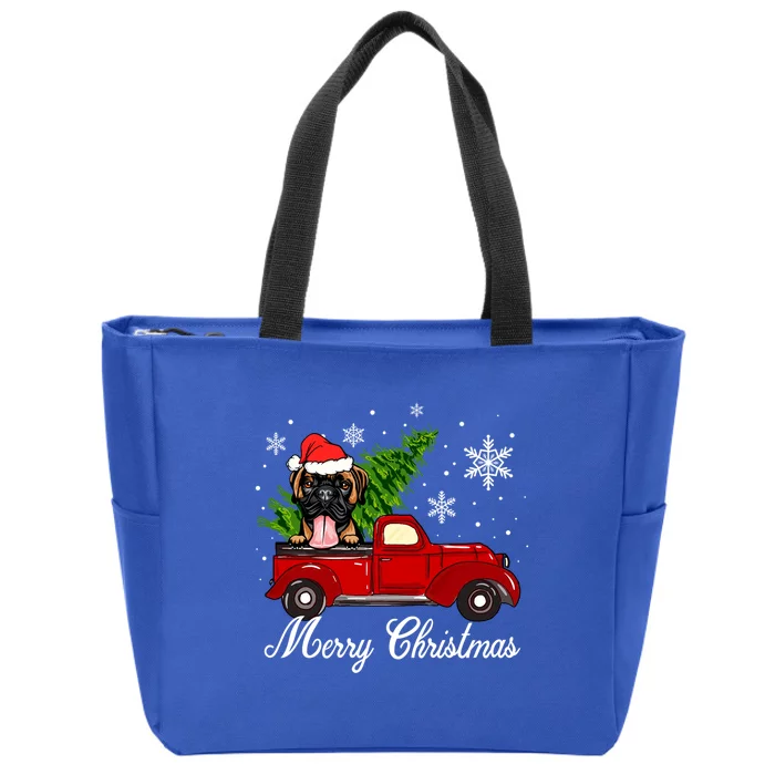 Boxer Dog Riding Red Truck Christmas Decorations Pajama Great Gift Zip Tote Bag