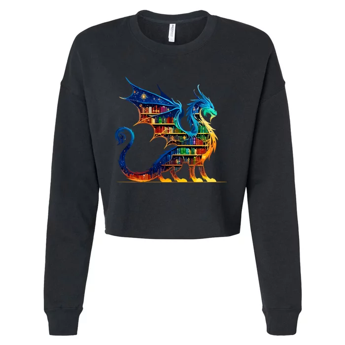 Book Dragon Reading Book Lover Cropped Pullover Crew