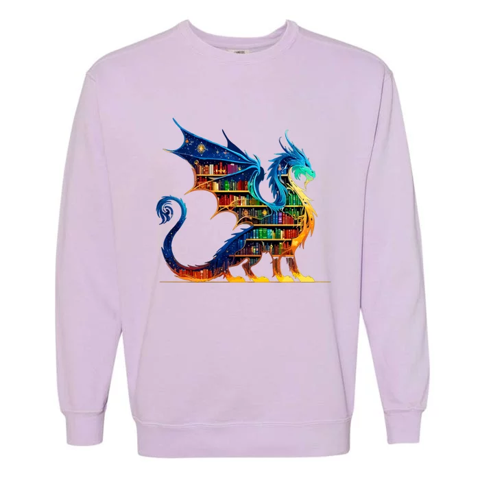 Book Dragon Reading Book Lover Garment-Dyed Sweatshirt