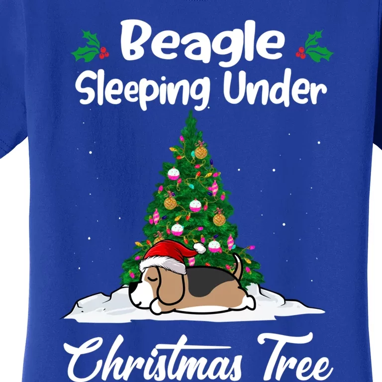 Beagle Dog Sleeping Under Christmas Tree Puppy Funny Xmas Gift Women's T-Shirt