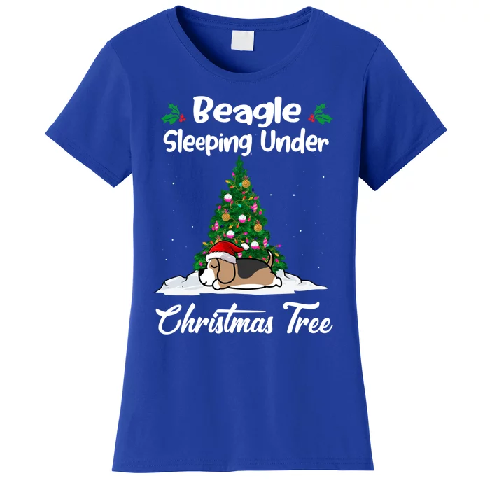 Beagle Dog Sleeping Under Christmas Tree Puppy Funny Xmas Gift Women's T-Shirt