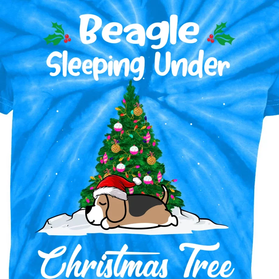 Beagle Dog Sleeping Under Christmas Tree Puppy Funny Xmas Gift Kids Tie-Dye T-Shirt