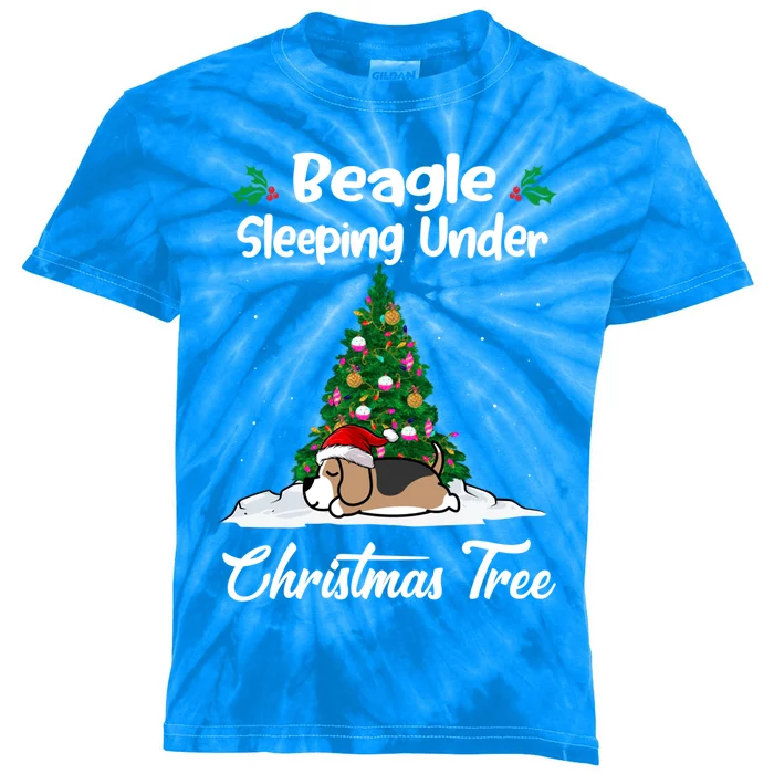 Beagle Dog Sleeping Under Christmas Tree Puppy Funny Xmas Gift Kids Tie-Dye T-Shirt