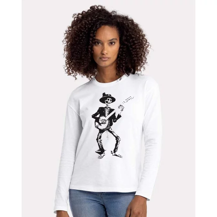 Banjo Dancing Skeleton Bluegrass Music Festival Womens Cotton Relaxed Long Sleeve T-Shirt