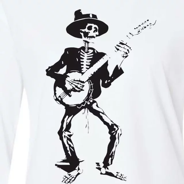 Banjo Dancing Skeleton Bluegrass Music Festival Womens Cotton Relaxed Long Sleeve T-Shirt