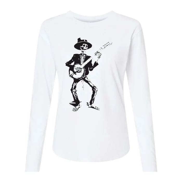 Banjo Dancing Skeleton Bluegrass Music Festival Womens Cotton Relaxed Long Sleeve T-Shirt