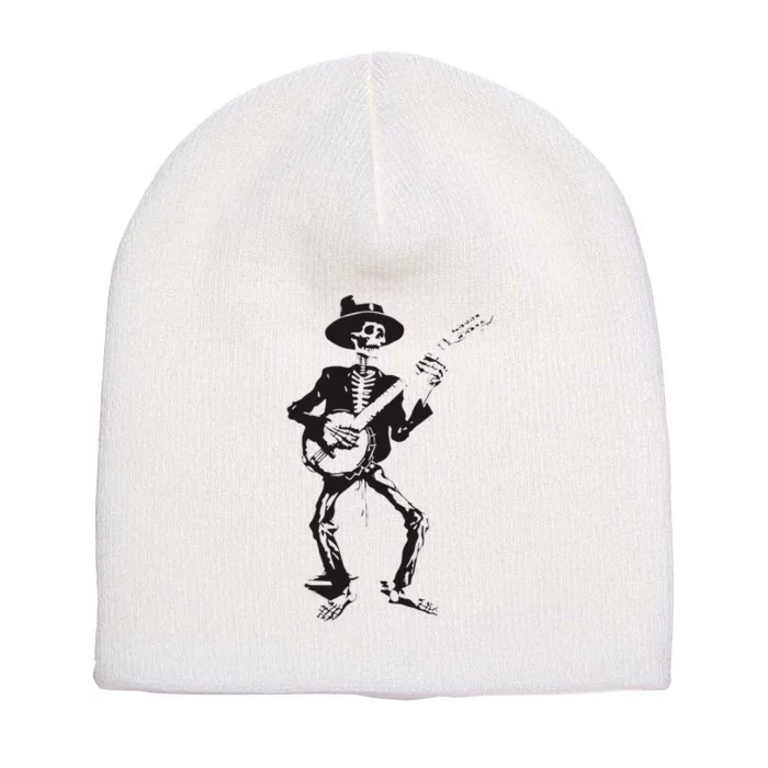 Banjo Dancing Skeleton Bluegrass Music Festival Short Acrylic Beanie