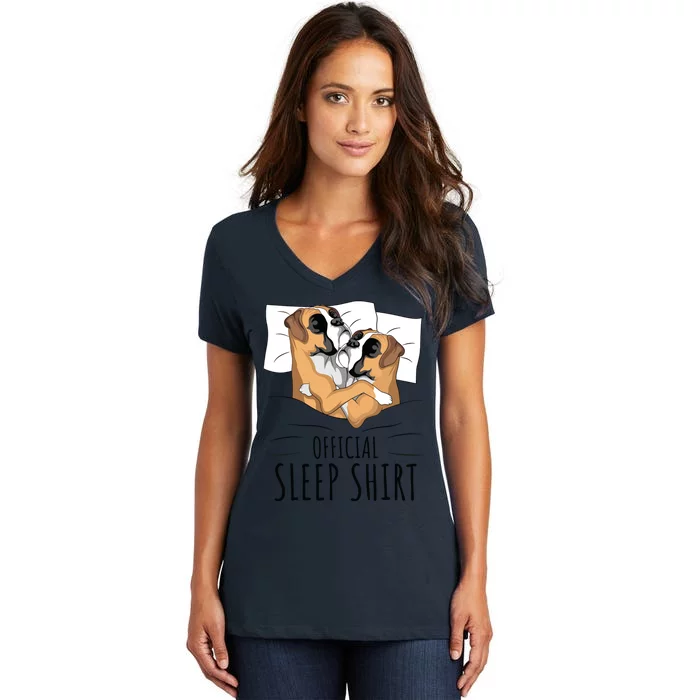 Boxer Dog Sleep Funny Women's V-Neck T-Shirt